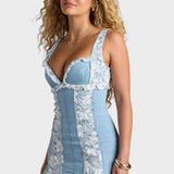 Alessia | Minidress in Denim con Pizzo