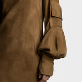 Ambra | Vestito Corto in Camoscio con Collo Alto