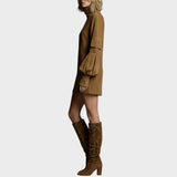 Ambra | Vestito Corto in Camoscio con Collo Alto