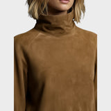 Ambra | Vestito Corto in Camoscio con Collo Alto