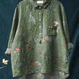 Ambra | Camicia Casual da Donna con Motivo di Bosco e Animali