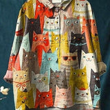 Cecilia | Blusa Casual da Donna con Stampa Artistica di Gatto
