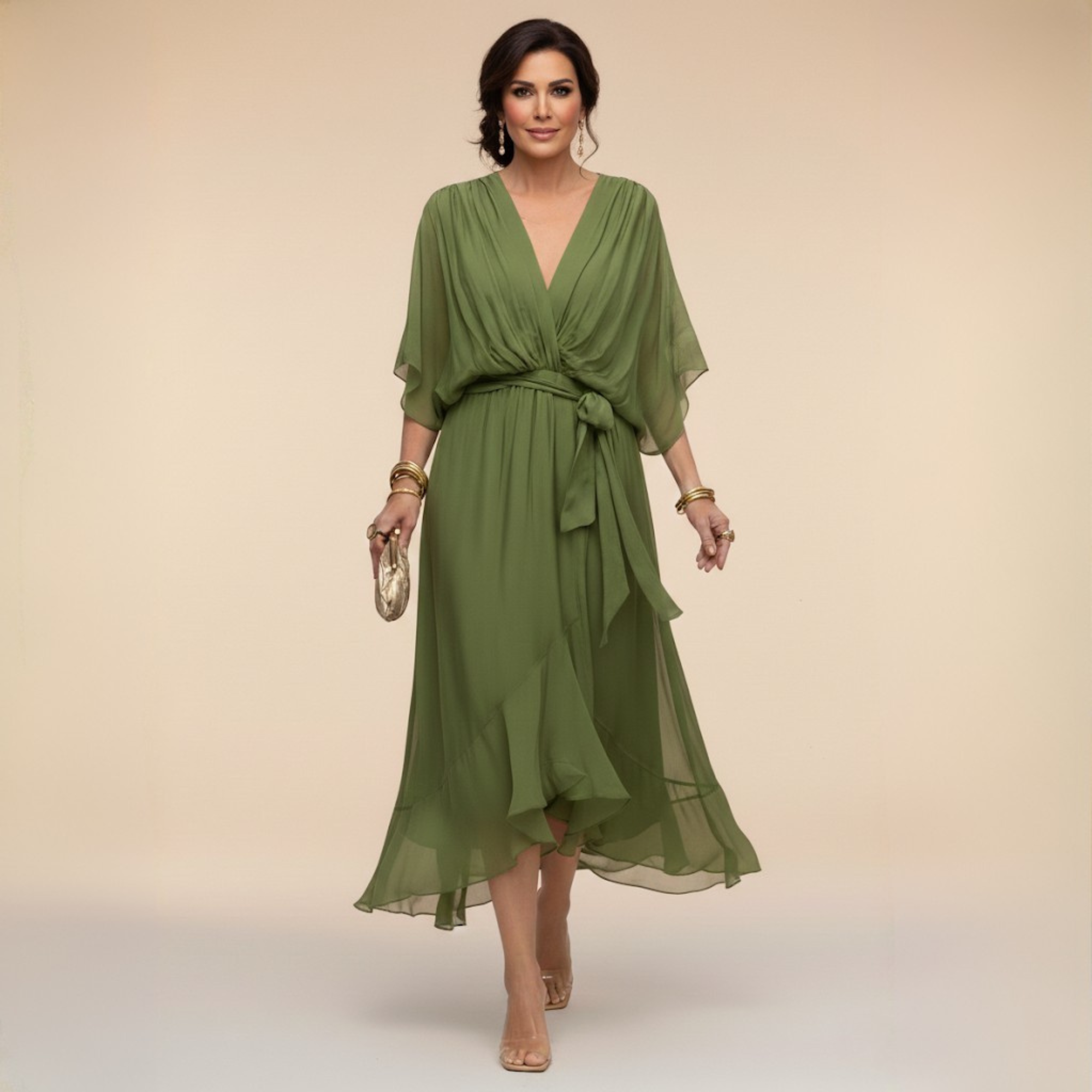 Monica | Vestito in chiffon con scollo a V