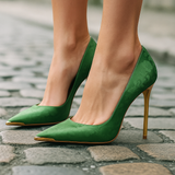 Verde Éclat™ – Tacchi in Raso con Punta Dorata