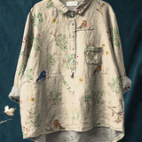 Rachele | Camicia Casual da Donna con Stampa di Rami e Uccelli Robin