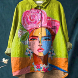 Sofia | T-Shirt Casual con Ritratto di Frida in Pittura ad Olio Stampata