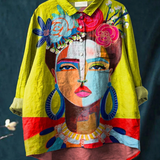 Sofia | T-Shirt Casual con Ritratto di Frida in Pittura ad Olio Stampata