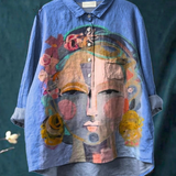 Sofia | T-Shirt Casual con Ritratto di Frida in Pittura ad Olio Stampata