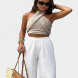 Top Lena Incrociato Senza Schiena con Nodo e Stile Halter