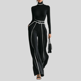 Federica | Completo elegante di due pezzi con colletto alto e pantaloni a gamba larga