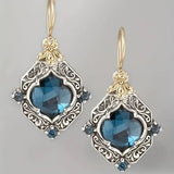 Orecchini Pendenti in Cristallo Blu in Oro e Argento