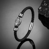 Bracciale in pelle intrecciata nera Vichingo Compass