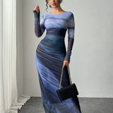 Elena | Vestito Maxi Bodycon a Maniche Lunghe Stampato e Confortevole