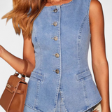 Cecilia | Ludovica Completo di Denim con Gilet Attillato e Jeans a Gamba Larga
