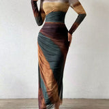 Elena | Vestito Maxi Bodycon a Maniche Lunghe Stampato e Confortevole