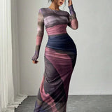 Elena | Vestito Maxi Bodycon a Maniche Lunghe Stampato e Confortevole
