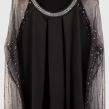 Blusa Elegante Flor con Maniche in Tulle e Accenti di Strass