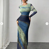 Elena | Vestito Maxi Bodycon a Maniche Lunghe Stampato e Confortevole