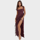 Federica | Vestito lungo prugna scuro