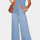 Cecilia | Ludovica Completo di Denim con Gilet Attillato e Jeans a Gamba Larga