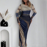 Elena | Vestito Maxi Bodycon a Maniche Lunghe Stampato e Confortevole