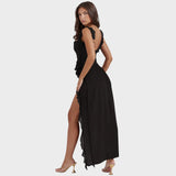 Federica | Vestito lungo prugna scuro