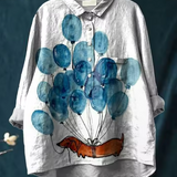 Bianca | Blusa Casual con Stampa Artistica di Palloni e Cane