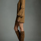 Ludovica | Livia ❘ Vestito mini oversize in camoscio con collo alto