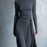 Cristina | Vestito midi con nodo laterale