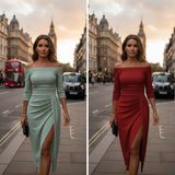 Giulia | Elegante abito maxi con collo halter e taglio fluido