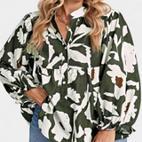 Filomena Blusa con Mezzo Bottone e Manica Puff in Stampa Floreale Astratta