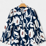 Filomena Blusa con Mezzo Bottone e Manica Puff in Stampa Floreale Astratta