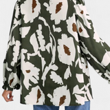 Filomena Blusa con Mezzo Bottone e Manica Puff in Stampa Floreale Astratta