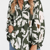 Filomena Blusa con Mezzo Bottone e Manica Puff in Stampa Floreale Astratta