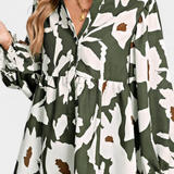 Filomena Blusa con Mezzo Bottone e Manica Puff in Stampa Floreale Astratta