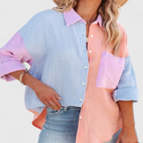 Blusa Juniper con Bottoni in Blocco di Colore